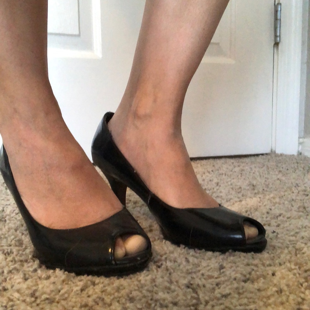 Connie - Bettie Black Peep Toe Pumps, 7.5 M